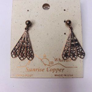 Wheeler Sunrise Copper Dangle Pierced Earrings Ornate NEW